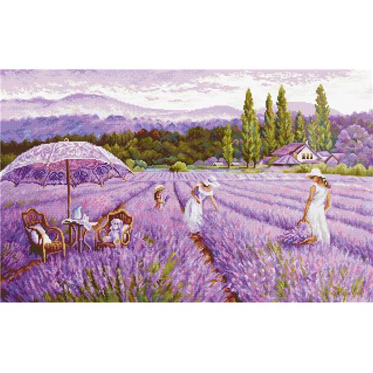 Kit Broderie Point De Croix Lavande - Canevas 11CT 40x50cm, Fils Inclus - Loisir Créatif Adulte, Débutant