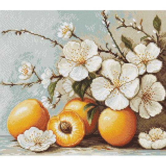 Fleurs et Fruits d'Abricotier - Kit point de croix  - Luca-S