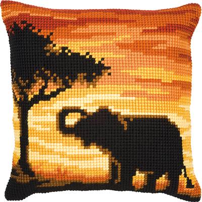 Éléphant dans la savane - Kit Coussin Gros trous - Vervaco