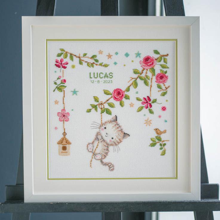 Kit Point De Croix Compté Chaton Accroché - 13x18 Cm Avec Fil, Toile Aïda Et Instructions