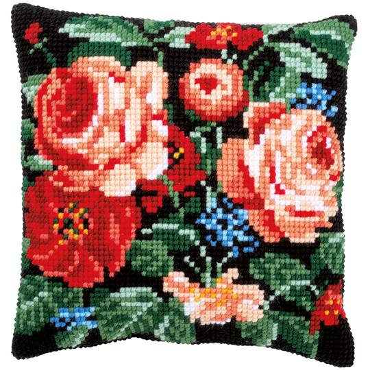 Roses I - kit Coussin gros trous - Vervaco