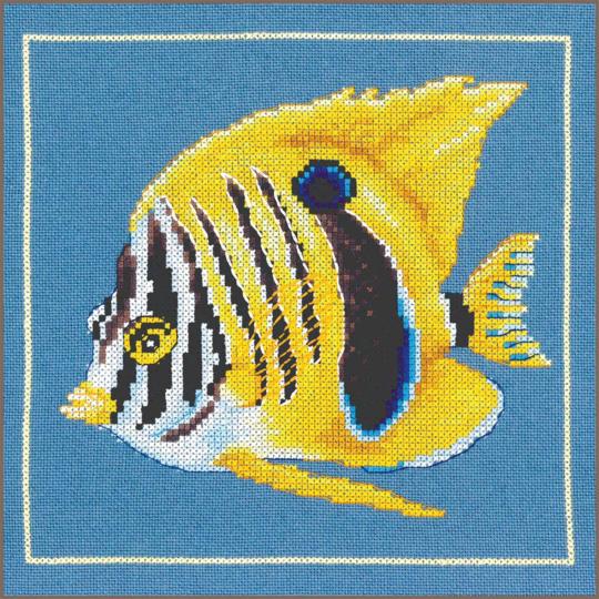 Poisson Zèbre Jaune • Kit point de croix - Lanarte