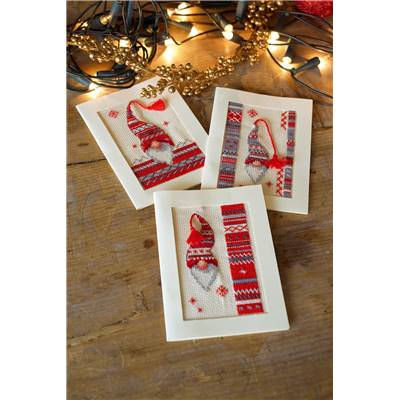 Lutins de Noël - Lot de 3 cartes à broder - Vervaco