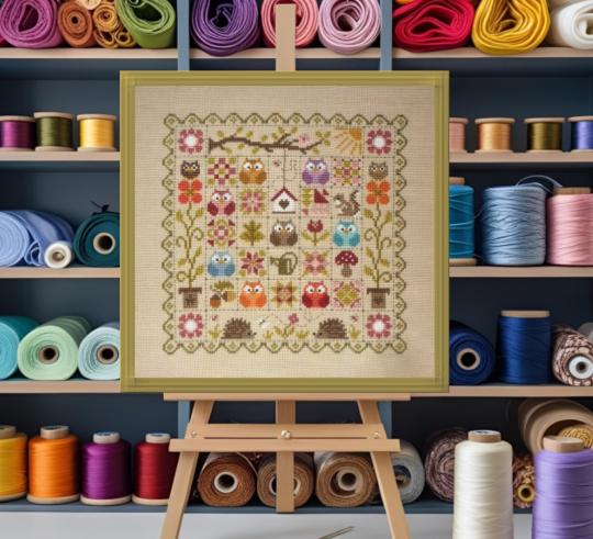 Patchwork aux Chouettes - Fiche point de croix - Jardin Privé