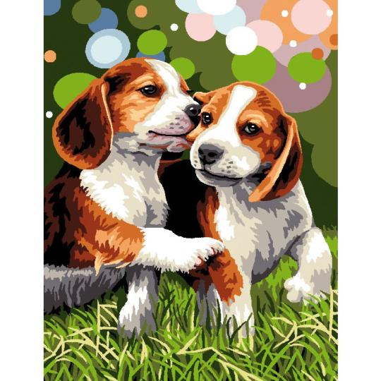 Canevas pénélope Câlin de Chiens  - Luc Créations