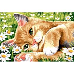 Couché dans l'herbe - Canevas Chat - SEG de Paris