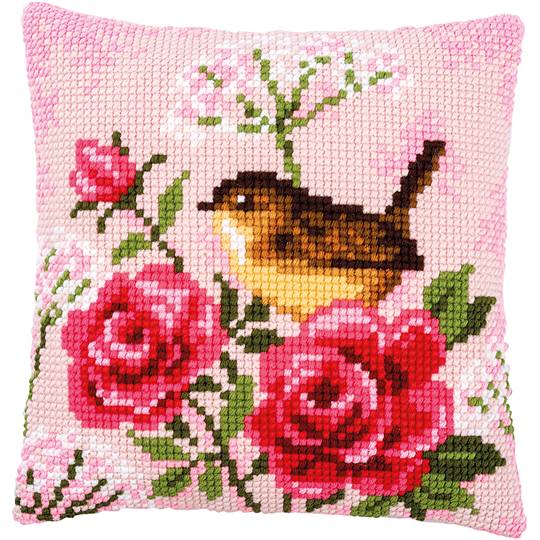 Oiseaux et Roses - kit Coussin gros trous - Vervaco