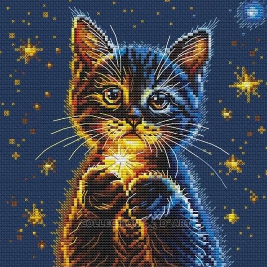 Secret d’étoiles du chaton - Kit point de croix - Collection d'Art