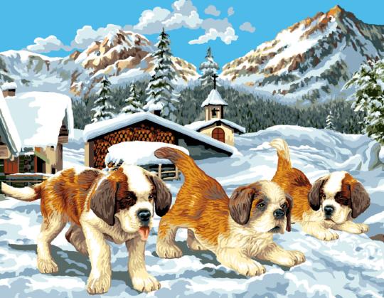 Chiots Saint-Bernard canevas livré avec Laines Colbert DMC