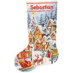 Un village illuminé - Kit chaussette de Noël à broder - Vervaco