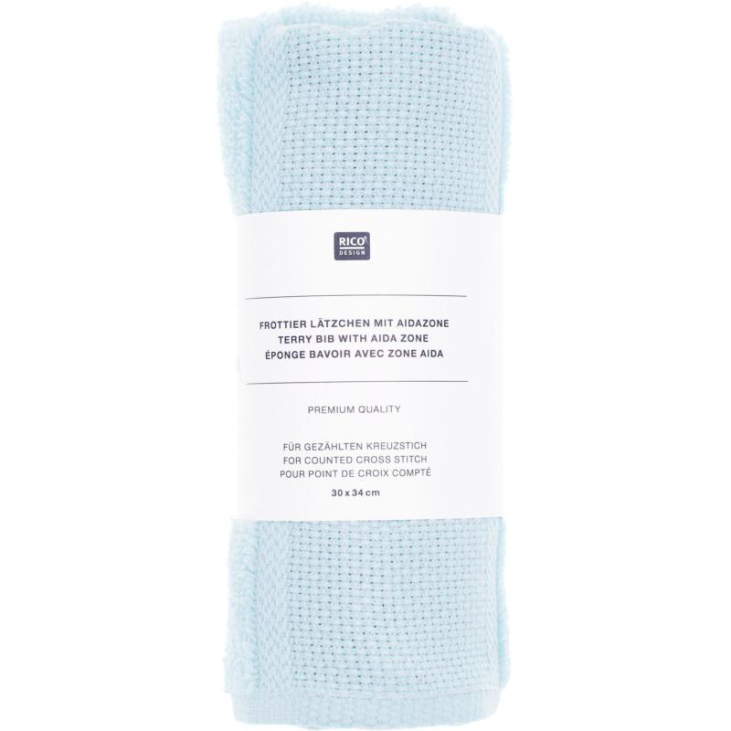 Bavoir En Coton à Broder Point De Croix - 30x34 Cm, Bleu Clair, Bord Aïda 4,5 Cm | Bavoir Personnalisable Naissance, Baptême, Cadeau Bébé Lavable 60°C