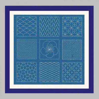 Broderie façon Sashiko fond bleu - Kit Le Bonheur des Dames