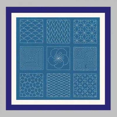 Broderie façon Sashiko fond bleu - Kit Le Bonheur des Dames