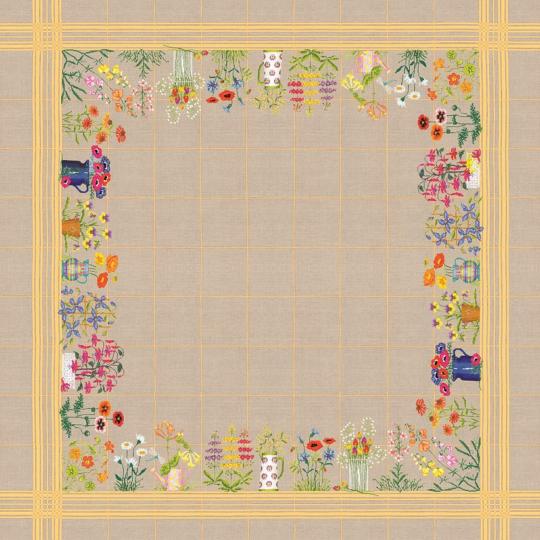 Fleurs de pots -  Nappe à broder 140 cm x 140 cm - Le Bonheur des Dames