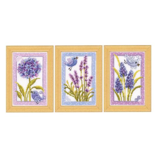 Miniatures Oiseau avec Fleurs lot de 3 - Kits point de croix - Vervaco