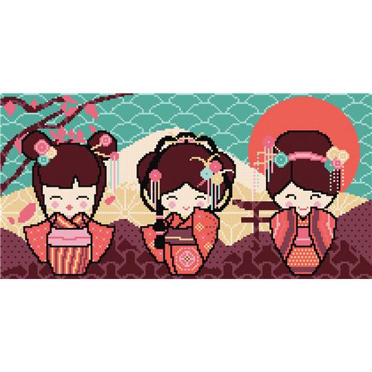 Kokeshis - Kit point de croix - Princesse