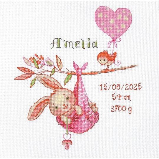 Kit Point De Croix Riolis Annonce Naissance Fille A1029 - 19,9x19,1 Cm, Pour Débutants Et Avancés