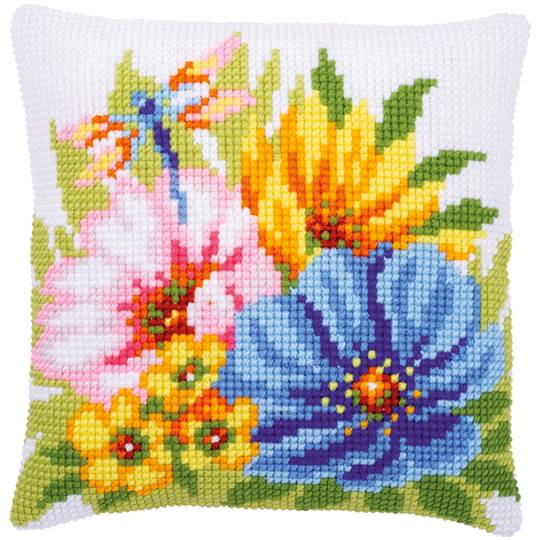 Fleurs Colorées - kit Coussin gros trous - Vervaco