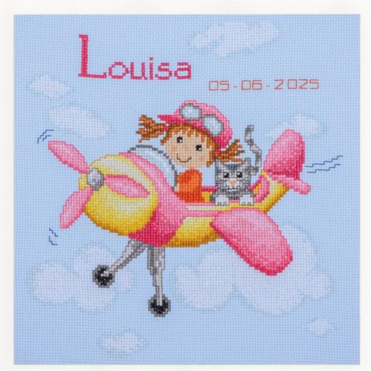 Avion avec une fille et chat - Kit naissance - Vervaco