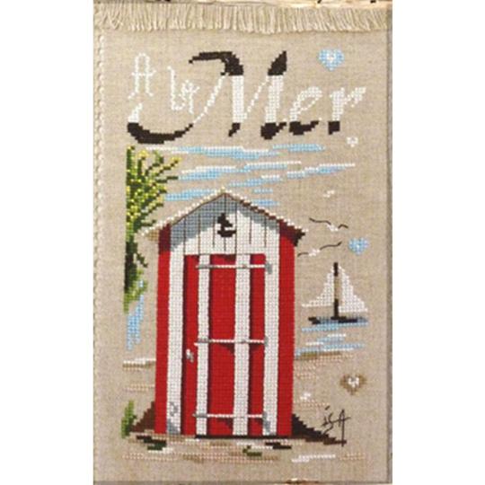A la mer, Cabine de plage de la Boirie - Fiche point de croix - Isabelle Vautier