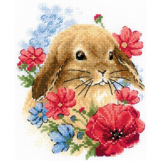 Lapin dans les Fleurs - Kit point de croix - Riolis