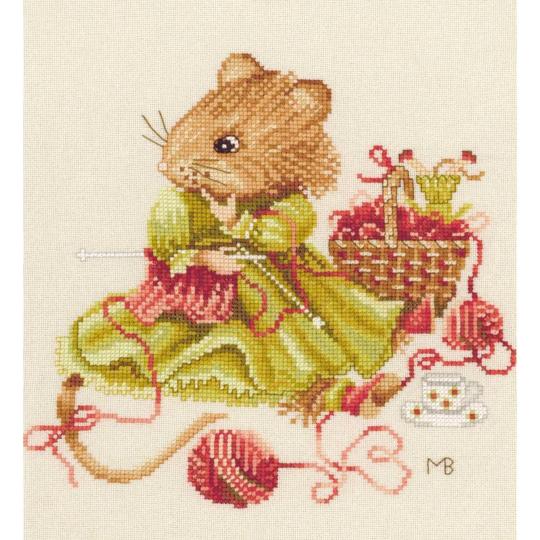 Vera knitting away • Kit point de croix - Lanarte