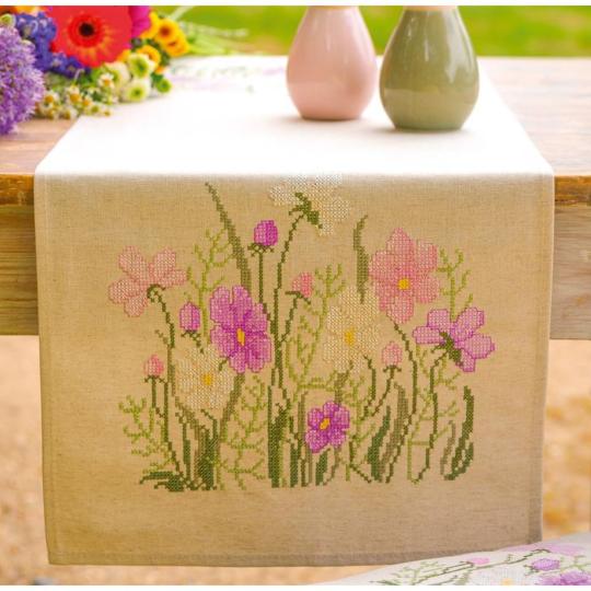 Kit chemin de table Fleurs Roses - Vervaco