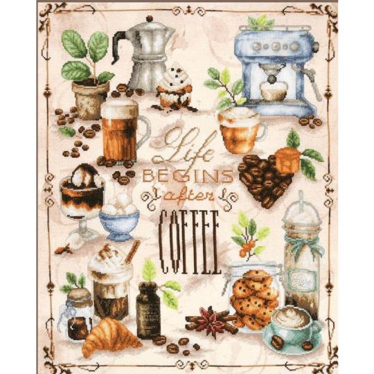 Plaisirs du café - Kit point de croix fond imprimé Lanarte