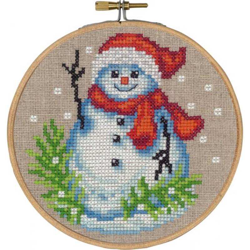 Kit Canevas Dimensions - Bonhomme De Neige Et Ses Amis - 40cm - Broderie Laine