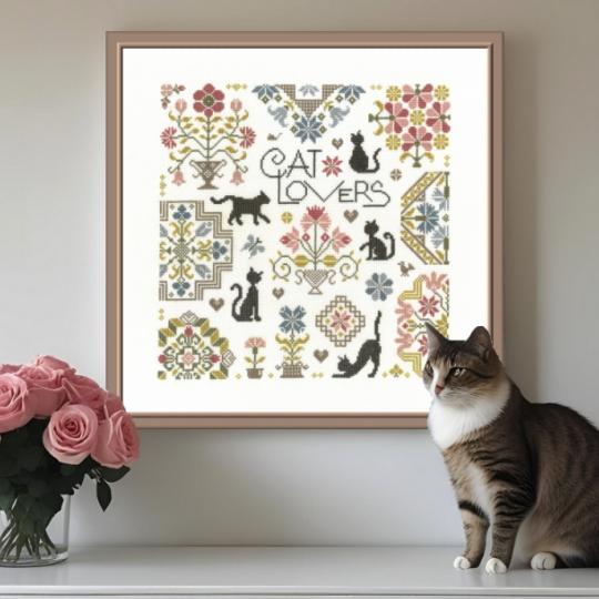 Cat Lovers - Fiche point de croix - Jardin Privé