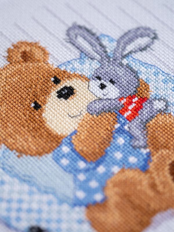 VERVACO Kit Point De Croix Compté Bébé Ours Lapin Chien – Cadeau Naissance Personnalisé, 25x21 Cm, Loisir Créatif Complet