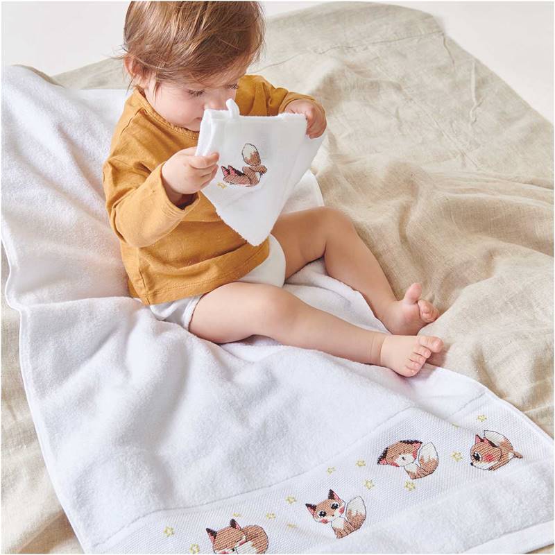 EMMEBi Serviettes École Et Maternelle En Éponge Coton Jacquard Avec Toile AIDA à Broder – Personnalisables Bébé Enfant