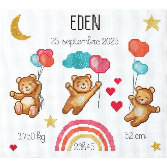 Tableau de naissance à broder – Mon Petit Monde Arc-en-Ciel - Princesse