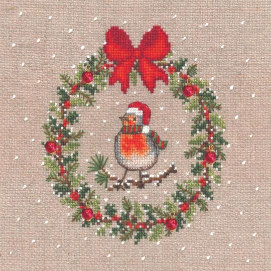 Couronne de Décembre - Rouge Gorge - kit Noël - Le Bonheur des Dames