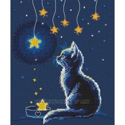 Chaton sous les étoiles - Kit point de croix - Collection d'Art