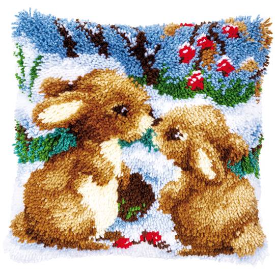 Lapins dans la Neige - Kit Coussin point noué - Vervaco