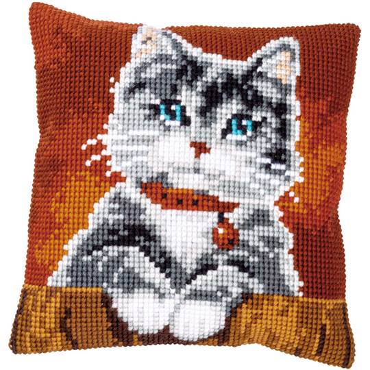 Chat avec Collier - kit Coussin gros trous - Vervaco