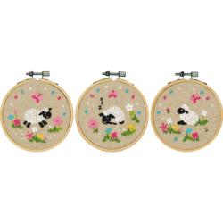 Moutons dans le pré (lot de 3)  - Kits à broder avec cercle - Vervaco