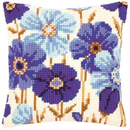 Anémones Bleues - kit Coussin gros trous - Vervaco