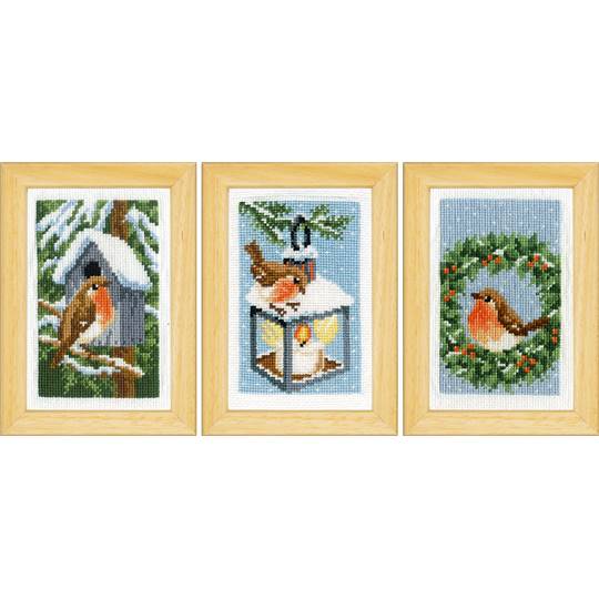 Miniatures Rouge-Gorge en Hiver lot de 3 - Kits point de croix - Vervaco