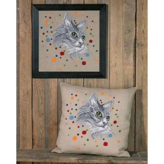 Le chat aux confettis – Kit point de croix Permin of Copenhagen