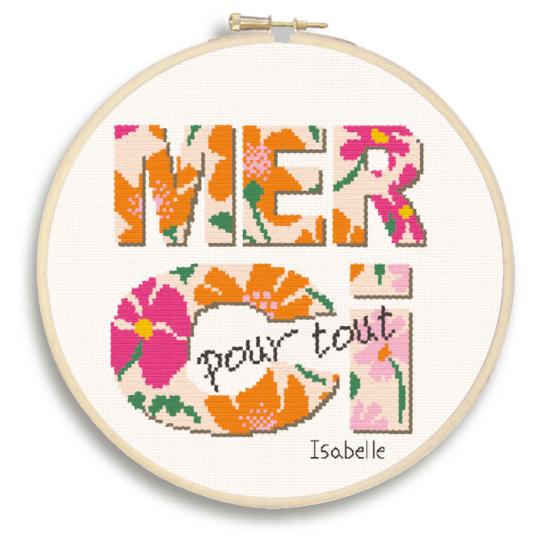 Merci pour tout (fleurs) - Fiche point de croix - Lilipoints