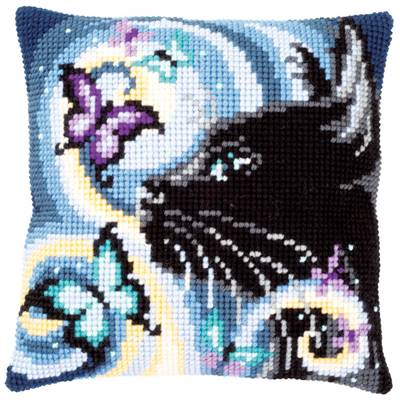 Chat avec Papillons - kit Coussin gros trous - Vervaco