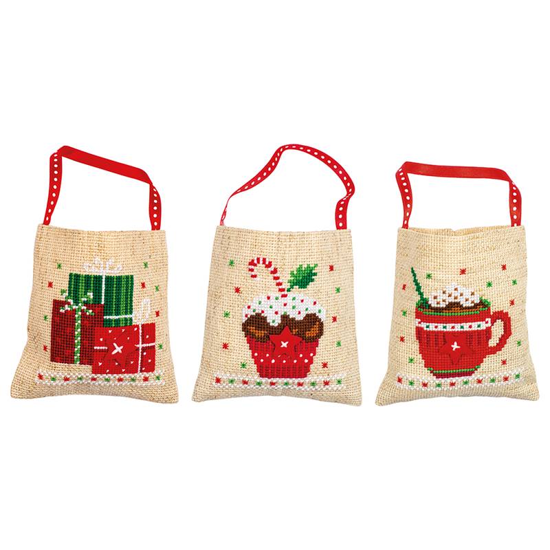 Kit Point De Croix Noël - 3 Motifs - 8x12 Cm - Complet Fil, Toile, Aiguille - Loisir Créatif DIY - 13