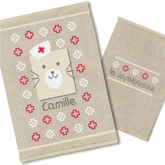 Protège carnet de santé à broder "Nounours Beige" (kit complet) - Lilipoints