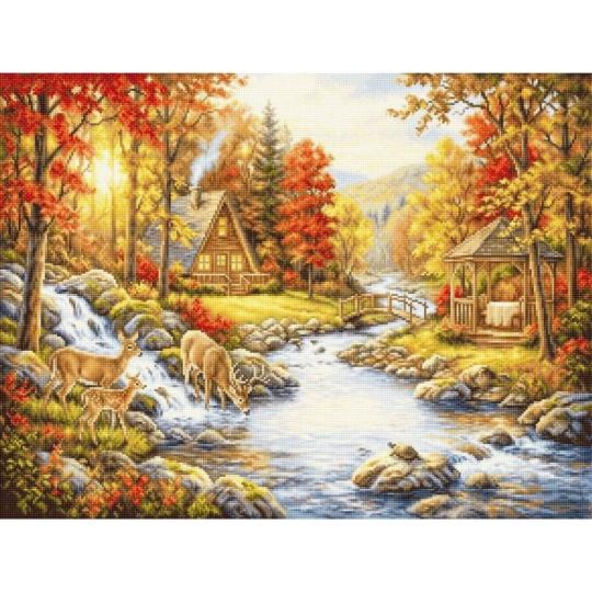 Le ruisseau doré - Kit point de croix paysage d'automne - Luca-S