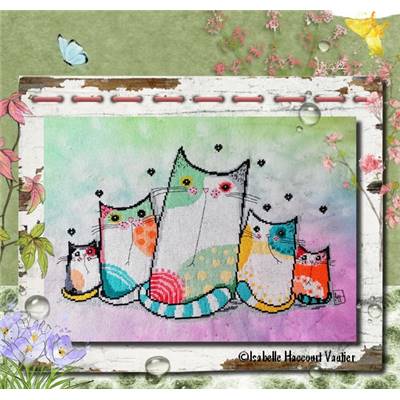 Chat sent le Printemps ! - Fiche point de croix- Isabelle Vautier