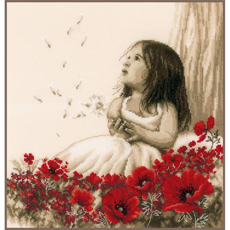 Vervaco Kit Point De Croix Complet Fille Dans Un Champ De Pavot - 33x34 Cm Broderie DIY