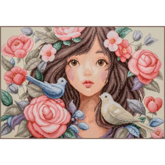 Elle a plongé dans les Roses • Kit point de croix - Lanarte