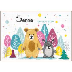 Ours et lapin dans la forêt - Kit point de croix naissance - Vervaco